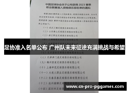 足协准入名单公布 广州队未来征途充满挑战与希望